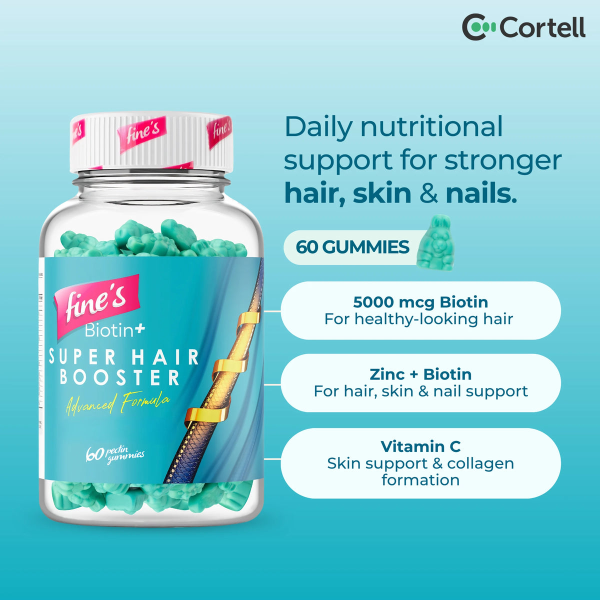 Fine’s Biotin (5000 mcg) + Super Hair Booster Gummies for Adults